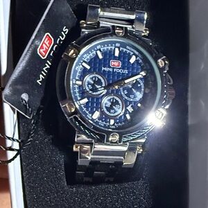 Men's Blue and Silver Chronograph Watch